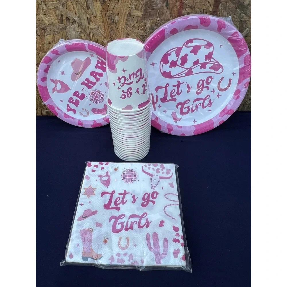 Western Cowgirl Let's Go Girls Party Cup, Plates , Napkin 96